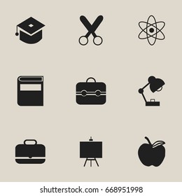 Set Of 9 Editable School Icons. Includes Symbols Such As Cutting, Lighting, Painter's Stand. Can Be Used For Web, Mobile, UI And Infographic Design.