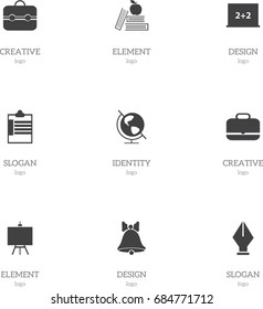 Set Of 9 Editable School Icons. Includes Symbols Such As Jingle, Textbook, Portfolio And More. Can Be Used For Web, Mobile, UI And Infographic Design.