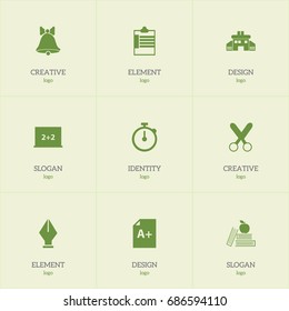 Set Of 9 Editable School Icons. Includes Symbols Such As Jingle, Supervision List, Timer And More. Can Be Used For Web, Mobile, UI And Infographic Design.