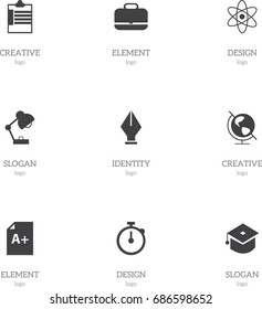 Set Of 9 Editable School Icons. Includes Symbols Such As Ceremony, Earth Planet, Timer And More. Can Be Used For Web, Mobile, UI And Infographic Design.
