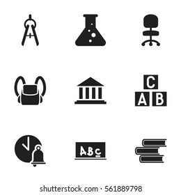 Set Of 9 Editable Science Icons. Includes Symbols Such As Math Tool, School Bell, Chemistry And More. Can Be Used For Web, Mobile, UI And Infographic Design.