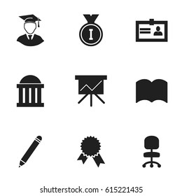 Set Of 9 Editable Science Icons. Includes Symbols Such As Chart Board, Courtroom, First Place And More. Can Be Used For Web, Mobile, UI And Infographic Design.
