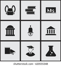 Set Of 9 Editable Science Icons. Includes Symbols Such As Library, School Board, Chemistry And More. Can Be Used For Web, Mobile, UI And Infographic Design.