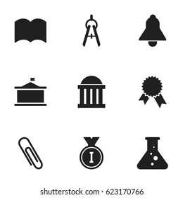 Set Of 9 Editable Science Icons. Includes Symbols Such As Courtroom, Univercity, Staple And More. Can Be Used For Web, Mobile, UI And Infographic Design.