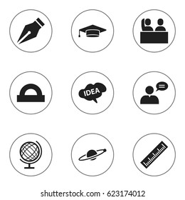 Set Of 9 Editable Science Icons. Includes Symbols Such As Earth Planet, Mind, Student And More. Can Be Used For Web, Mobile, UI And Infographic Design.