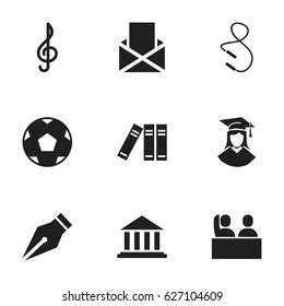 Set Of 9 Editable Science Icons. Includes Symbols Such As Graduated Female, Propeller, Museum And More. Can Be Used For Web, Mobile, UI And Infographic Design.