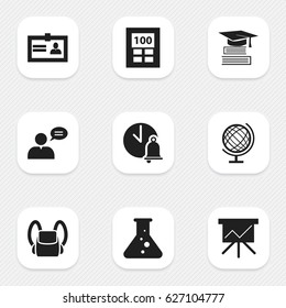 Set Of 9 Editable Science Icons. Includes Symbols Such As Calculator, Thinking Man, Education And More. Can Be Used For Web, Mobile, UI And Infographic Design.