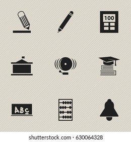 Set Of 9 Editable Science Icons. Includes Symbols Such As Education, Ring, School Board And More. Can Be Used For Web, Mobile, UI And Infographic Design.