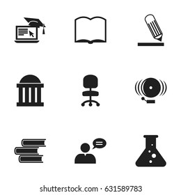 Set Of 9 Editable Science Icons. Includes Symbols Such As Distance Learning, Ring, Writing And More. Can Be Used For Web, Mobile, UI And Infographic Design.