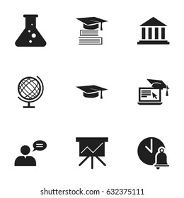 Set Of 9 Editable Science Icons. Includes Symbols Such As Thinking Man, Education, Earth Planet And More. Can Be Used For Web, Mobile, UI And Infographic Design.