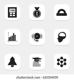 Set Of 9 Editable Science Icons. Includes Symbols Such As Calculator, Molecule, Graph And More. Can Be Used For Web, Mobile, UI And Infographic Design.