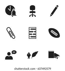 Set Of 9 Editable Science Icons. Includes Symbols Such As Pencil, Literature, Arithmetic And More. Can Be Used For Web, Mobile, UI And Infographic Design.