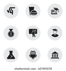 Set Of 9 Editable Science Icons. Includes Symbols Such As Diplomaed Male, Museum, Chemistry And More. Can Be Used For Web, Mobile, UI And Infographic Design.