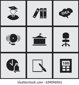 Set Of 9 Editable Science Icons. Includes Symbols Such As Univercity, Ring, School Bell And More. Can Be Used For Web, Mobile, UI And Infographic Design.