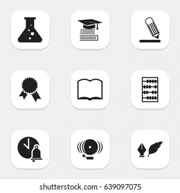 Set Of 9 Editable Science Icons. Includes Symbols Such As Writing, Literature, Victory Medallion And More. Can Be Used For Web, Mobile, UI And Infographic Design.