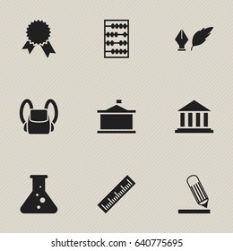 Set Of 9 Editable Science Icons. Includes Symbols Such As Schoolbag, Writing, Univercity And More. Can Be Used For Web, Mobile, UI And Infographic Design.