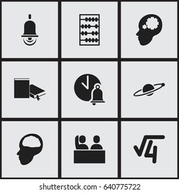 Set Of 9 Editable Science Icons. Includes Symbols Such As Arithmetic, Cerebrum, Student And More. Can Be Used For Web, Mobile, UI And Infographic Design.