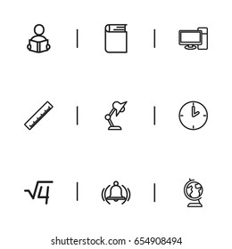 Set Of 9 Editable Science Icons. Includes Symbols Such As Watch, Learning, Formula And More. Can Be Used For Web, Mobile, UI And Infographic Design.