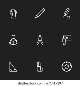 Set Of 9 Editable Science Icons. Includes Symbols Such As Trigon, Ink, Learning And More. Can Be Used For Web, Mobile, UI And Infographic Design.