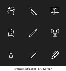 Set Of 9 Editable Science Icons. Includes Symbols Such As Think, Goblet, Jumping And More. Can Be Used For Web, Mobile, UI And Infographic Design.