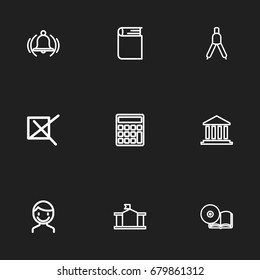 Set Of 9 Editable Science Outline Icons. Includes Symbols Such As Dividers, School, Mark And More. Can Be Used For Web, Mobile, UI And Infographic Design.