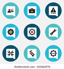 Set Of 9 Editable Service Icons. Includes Symbols Such As Wrench Hammer, Technical Support, Support Center And More. Can Be Used For Web, Mobile, UI And Infographic Design.