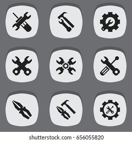 Set Of 9 Editable Service Icons. Includes Symbols Such As Utility, Spanner, Technical Support And More. Can Be Used For Web, Mobile, UI And Infographic Design.