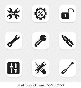 Set Of 9 Editable Service Icons. Includes Symbols Such As Utility, Access, Screwdriver And More. Can Be Used For Web, Mobile, UI And Infographic Design.