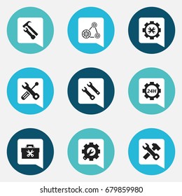 Set Of 9 Editable Service Icons. Includes Symbols Such As Cambelt, Service, Support Center And More. Can Be Used For Web, Mobile, UI And Infographic Design.