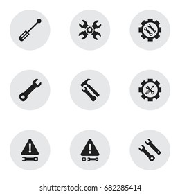 Set Of 9 Editable Service Icons. Includes Symbols Such As Service, Caution, Screwdriver Wrench And More. Can Be Used For Web, Mobile, UI And Infographic Design.
