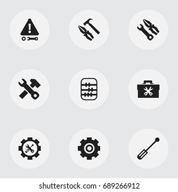 Set Of 9 Editable Service Icons. Includes Symbols Such As Screwdriver Wrench, Instrument, Gear And More. Can Be Used For Web, Mobile, UI And Infographic Design.