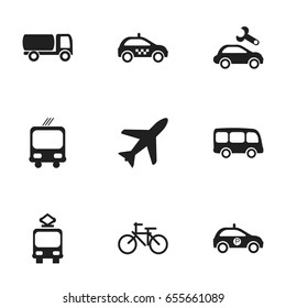 Set Of 9 Editable Shipment Icons. Includes Symbols Such As Tanker, Transportation, Cab And More. Can Be Used For Web, Mobile, UI And Infographic Design.