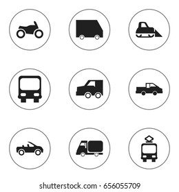 Set Of 9 Editable Shipment Icons. Includes Symbols Such As Suv, Autobus, Truck And More. Can Be Used For Web, Mobile, UI And Infographic Design.