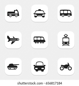 Set Of 9 Editable Shipment Icons. Includes Symbols Such As Weapon, Bogie, Motorbike And More. Can Be Used For Web, Mobile, UI And Infographic Design.