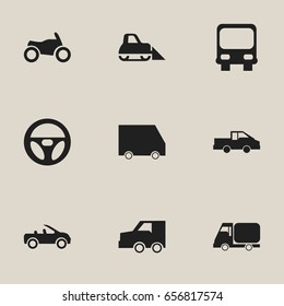 Set Of 9 Editable Shipment Icons. Includes Symbols Such As Truck, Motorbike, Food Transport And More. Can Be Used For Web, Mobile, UI And Infographic Design.