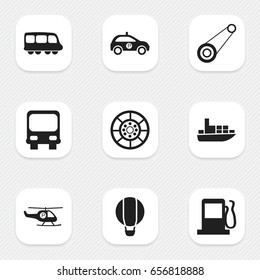 Set Of 9 Editable Shipment Icons. Includes Symbols Such As Wheel, Sheriff, Airship And More. Can Be Used For Web, Mobile, UI And Infographic Design.