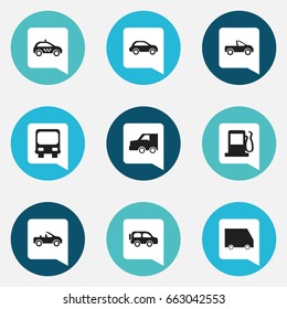 Set Of 9 Editable Shipment Icons. Includes Symbols Such As Cab, Food Transport, Car Vehicle And More. Can Be Used For Web, Mobile, UI And Infographic Design.