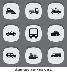Set Of 9 Editable Shipment Icons. Includes Symbols Such As Carriage, Tractor, Ship And More. Can Be Used For Web, Mobile, UI And Infographic Design.