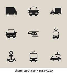 Set Of 9 Editable Shipment Icons. Includes Symbols Such As City Drive, Tramcar, Shipping And More. Can Be Used For Web, Mobile, UI And Infographic Design.