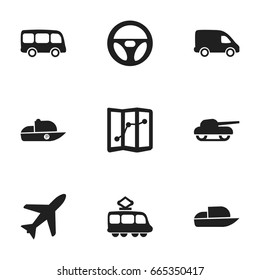 Set Of 9 Editable Shipment Icons. Includes Symbols Such As Delivery, Weapon, Navigation And More. Can Be Used For Web, Mobile, UI And Infographic Design.