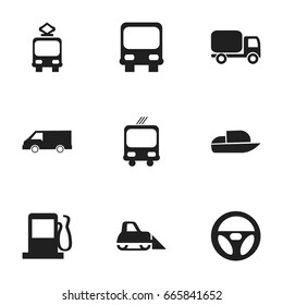 Set Of 9 Editable Shipment Icons. Includes Symbols Such As Drive Control, Tractor, Transportation And More. Can Be Used For Web, Mobile, UI And Infographic Design.