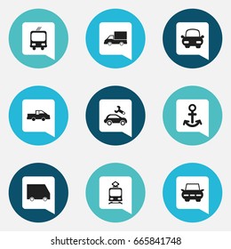 Set Of 9 Editable Shipment Icons. Includes Symbols Such As City Drive, Shipping, Automotive And More. Can Be Used For Web, Mobile, UI And Infographic Design.