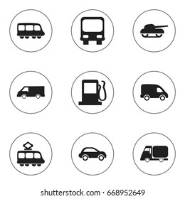 Set Of 9 Editable Shipment Icons. Includes Symbols Such As Fuel, Motorbus, Car Vehicle And More. Can Be Used For Web, Mobile, UI And Infographic Design.