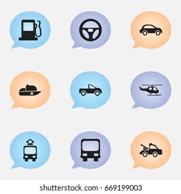 Set Of 9 Editable Shipment Icons. Includes Symbols Such As Emergency Copter, Drophead Coupe, Auto And More. Can Be Used For Web, Mobile, UI And Infographic Design.