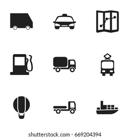 Set Of 9 Editable Shipment Icons. Includes Symbols Such As Haulage, Navigation, Service Car And More. Can Be Used For Web, Mobile, UI And Infographic Design.
