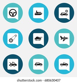 Set Of 9 Editable Shipment Icons. Includes Symbols Such As Garage, Spyglass, Drophead Coupe And More. Can Be Used For Web, Mobile, UI And Infographic Design.