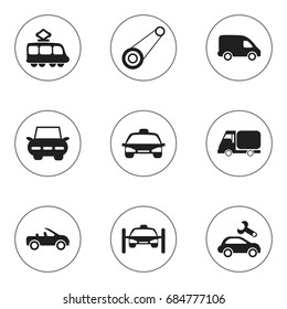 Set Of 9 Editable Shipment Icons. Includes Symbols Such As Repairing, Washing Auto, Truck And More. Can Be Used For Web, Mobile, UI And Infographic Design.
