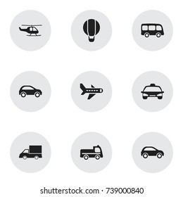 Set Of 9 Editable Shipment Icons. Includes Symbols Such As Airplane, Automobile, Camion And More. Can Be Used For Web, Mobile, UI And Infographic Design.
