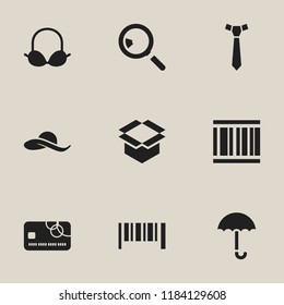 Set of 9 editable shopping icons. Includes symbols such as salary card, search, tie and more. Can be used for web, mobile, UI and infographic design.