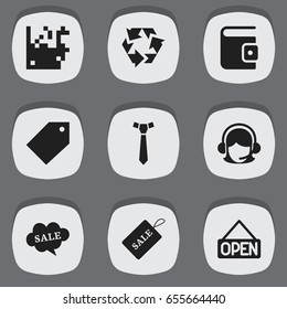 Set Of 9 Editable Shopping Icons. Includes Symbols Such As Tag, Explicit, Identification And More. Can Be Used For Web, Mobile, UI And Infographic Design.